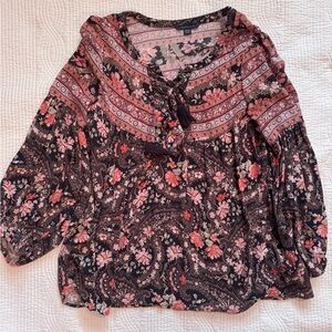 American Eagle Outfitters Floral Blouse - Black and Pink